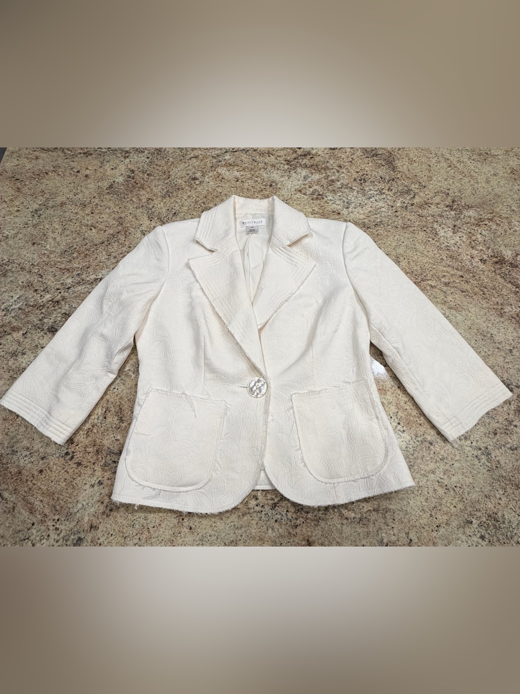 White House Black Market Cream Textured Single-Button Blazer With Frayed Edges